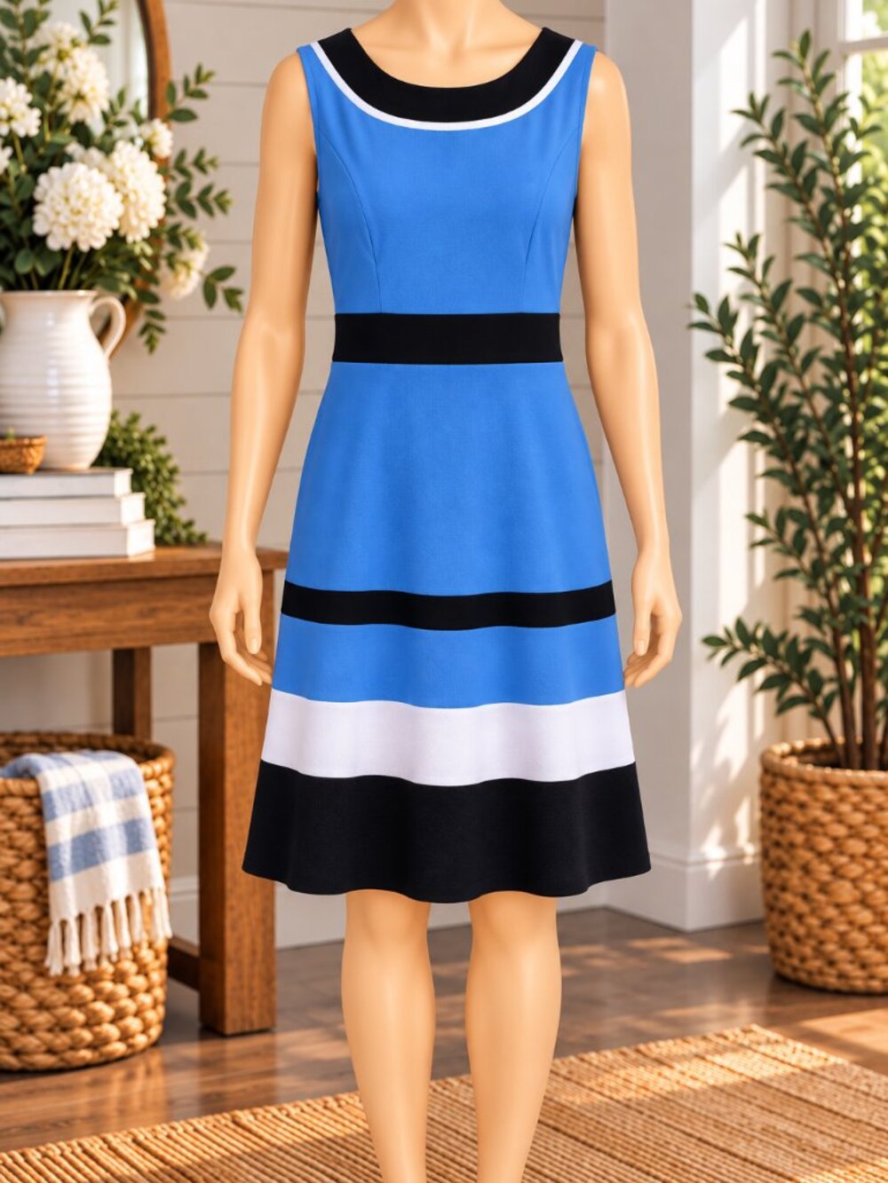 💙 New York & Company Blue Colorblock Dress – Size L – Like New